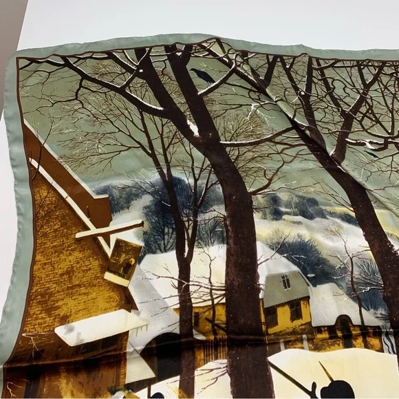 Silk Scarf Pieter Bruegel Hunters In The Snow Square Nature Winter Handmade Read - Picture 5 of 12